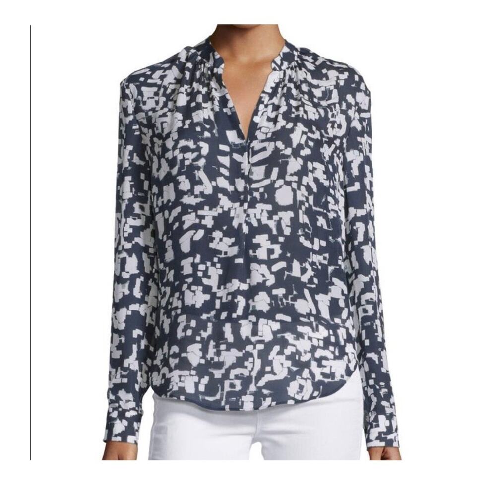 Vince 100% Silk Long Sleeve Popover Blouse Sz 00 Fits S Confetti Print ARTSY